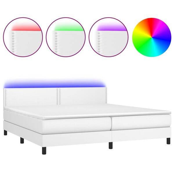 vidaXL Boxspring posteľ s matracom a LED biela 200x200 cm umelá koža