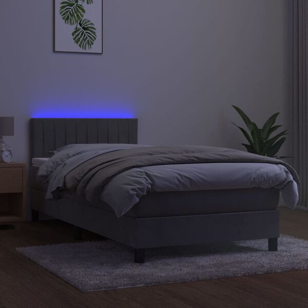 vidaXL Posteľ boxsping s matracom a LED bledosiv&aacute; 90x190 cm zamat