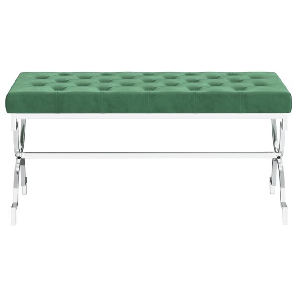 vidaXL Lavička 99 cm, tmavozelen&aacute;, zamat a nehrdzavej&uacute;ca oceľ