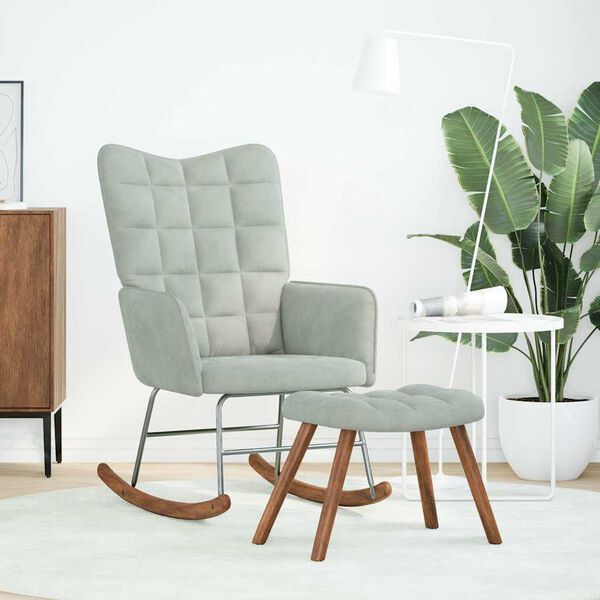 vidaXL Hojdacie kreslo so stoličkou, svetlosivé zamatové