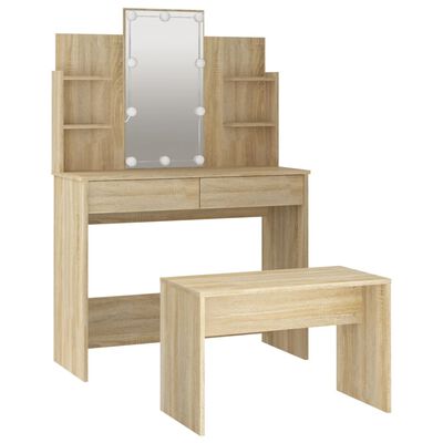 vidaXL Sada toaletného stolíka s LED dub sonoma spracované drevo