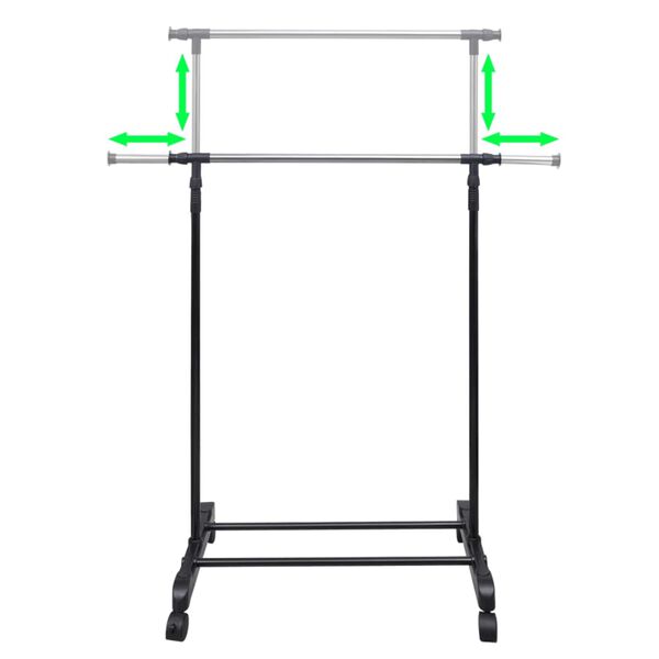 vidaXL Nastaviteľný vešiak na oblečenie 2 ks 1 závesná koľajnica