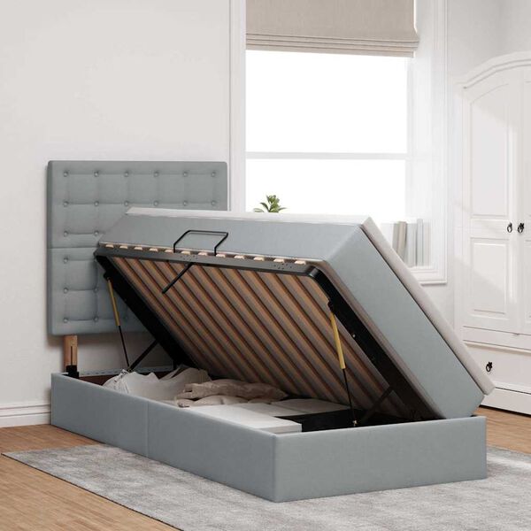 vidaXL Postel s &uacute;ložn&yacute;m prostorem a matrac&iacute; Svetlosiv&aacute; 90 x 200 cm