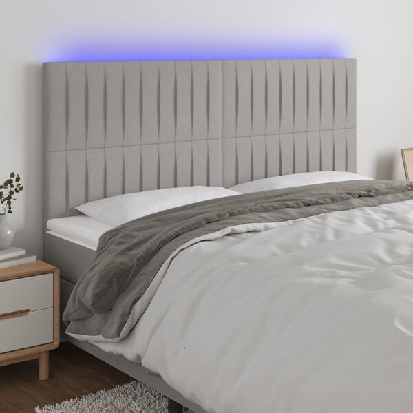 vidaXL Čelo postele s LED bledosiv&eacute; 180x5x118/128 cm l&aacute;tka