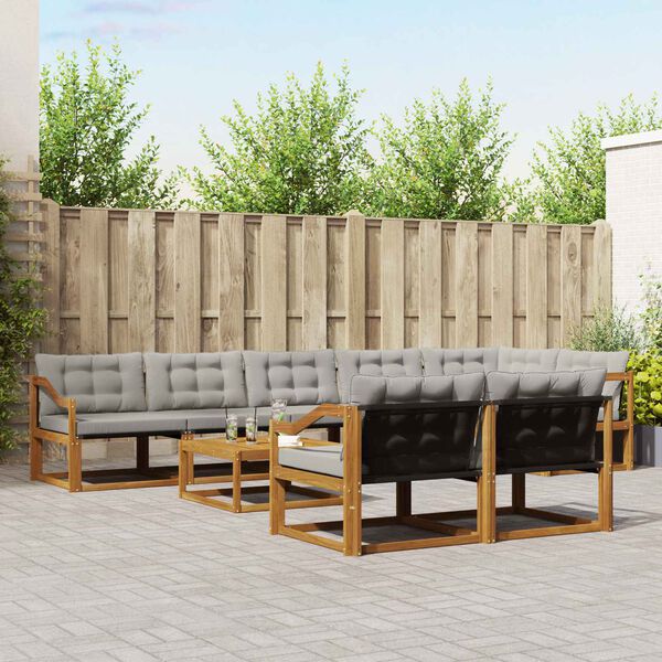 vidaXL Z&aacute;hradn&aacute; s&uacute;prava gaučov s vank&uacute;&scaron;om 9 pcs Pr&iacute;rodn&aacute; a svetlosiv&aacute;