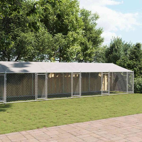 vidaXL Klietka pre psa so strechou a dverami siv&aacute; 10x2x2m pozink. oceľ
