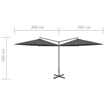vidaXL Dvojitý slnečník s oceľovou tyčou antracitový 600 cm
