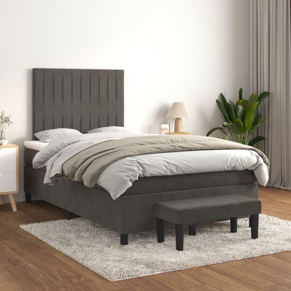vidaXL Posteľn&yacute; r&aacute;m boxspring s matracom tmavosiv&yacute; 90x190 cm zamat