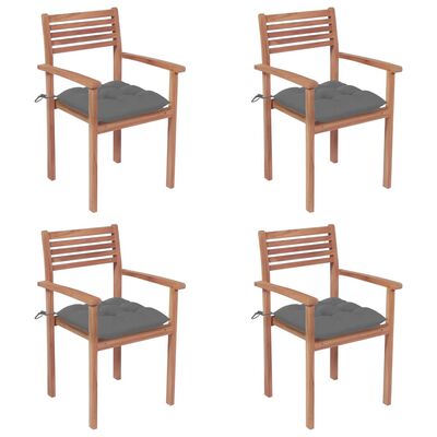 vidaXL Záhradné stoličky 4 ks sivé podložky teakový masív