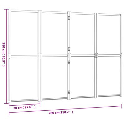 vidaXL 4-panelový paraván krémovo-biely 280x180 cm