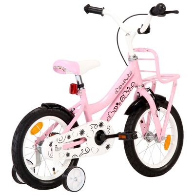 vidaXL Detský bicykel s predným nosičom 14 palcový biely a ružový