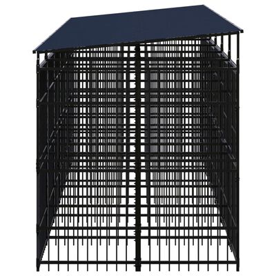 vidaXL Vonkajší koterec pre psov so strechou oceľ 11,06 m²