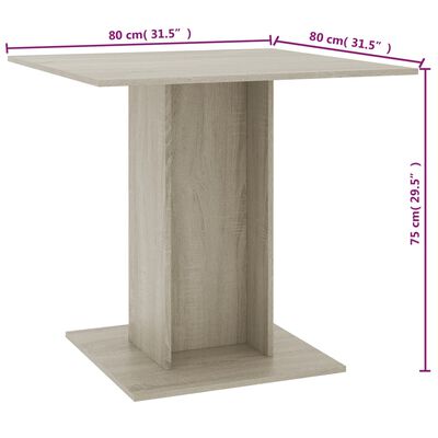 vidaXL Jedálenský stôl, dub sonoma 80x80x75 cm, kompozitné drevo