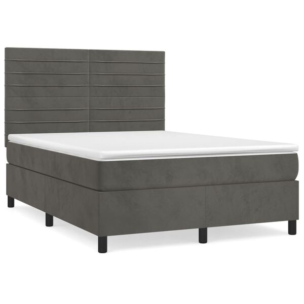 vidaXL Posteľn&yacute; r&aacute;m boxspring s matracom tmavosiv&yacute; 140x190 cm zamat