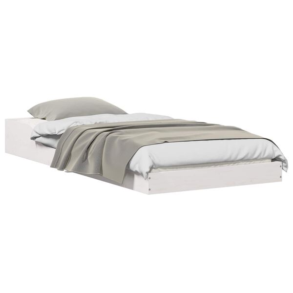 vidaXL R&aacute;m postele Biela 75 x 190 cm Mas&iacute;vne borovicov&eacute; drevo