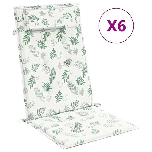 vidaXL Podušky na stoličky s vysokým operadlom 6 ks vzor lístia látka