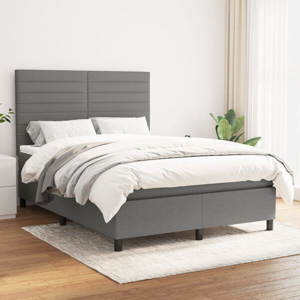 vidaXL Boxspring posteľ s matracom tmavosiv&aacute; 140x190 cm l&aacute;tka