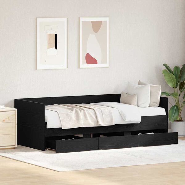 vidaXL Rám daybed s zásuvkami Čierny dub 90 x 190 cm Kompozitné drevo