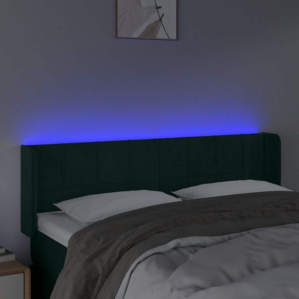 vidaXL Čelo postele s LED tmavozelen&eacute; 147x16x78/88 cm zamat