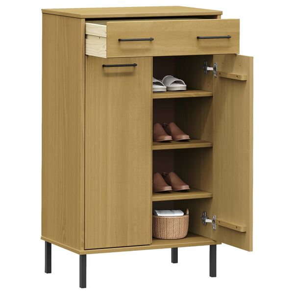 vidaXL Botník s kovovými nohami hnedý masívna borovica OSLO