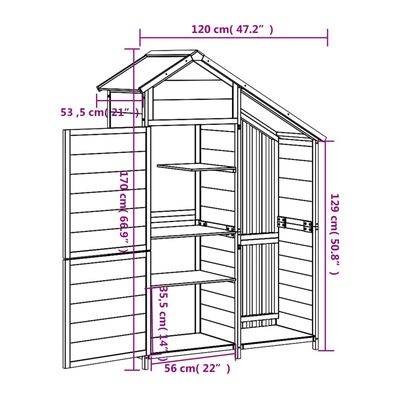 vidaXL Záhradný dom na náradie hnedý 120x53,5x170 cm masívna borovica