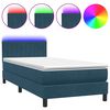 vidaXL Posteľn&yacute; r&aacute;m boxsping s matracom a LED tmavomodr&yacute; 100x220 cm zamat