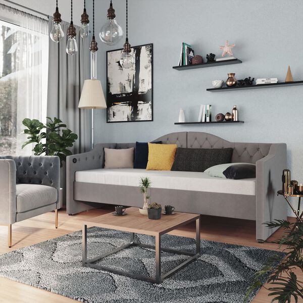 vidaXL Pohovka s matracom a USB bledosiv&aacute; l&aacute;tkov&aacute; 90x200 cm