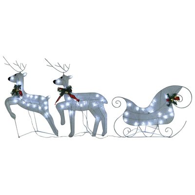 vidaXL Vianočná vonkajšia dekorácia, soby a sane 140 LED diód, biela