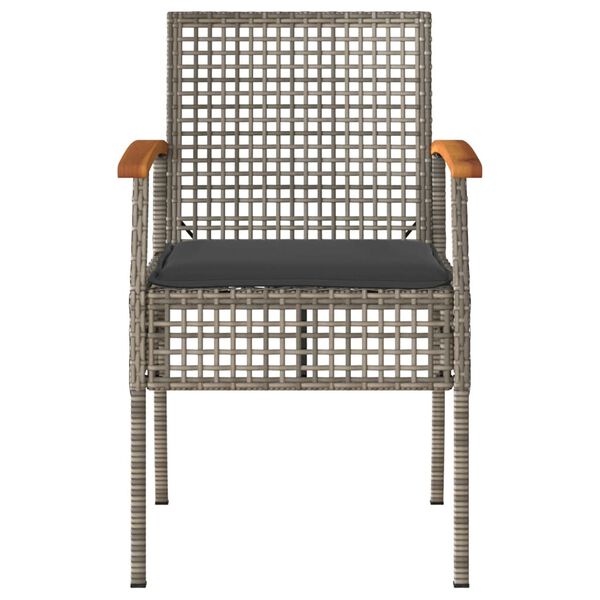 vidaXL Záhradné stoličky s vankúšmi 2 ks sivé polyratan akáciové drevo