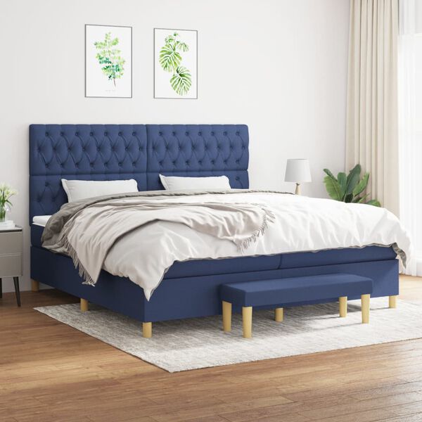 vidaXL Boxspring posteľ s matracom modr&aacute; 200x200 cm l&aacute;tka