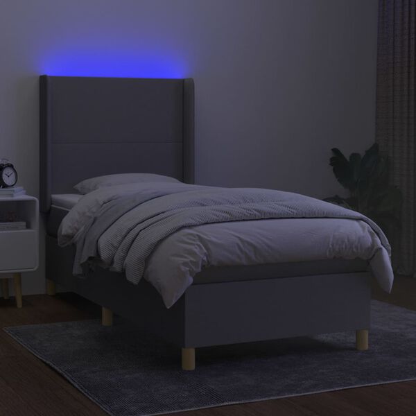 vidaXL Posteľ boxsping s matracom a LED bledosiv&aacute; 90x190 cm l&aacute;tka