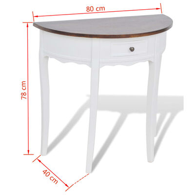 vidaXL Konzolový stolík so zásuvkou a hnedou doskou v tvare polkruhu