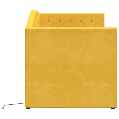 vidaXL Pohovka s matracom a USB žltá zamatová 90x200 cm