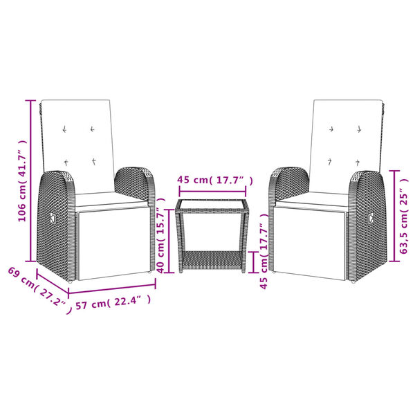 vidaXL 3-dielna z&aacute;hradn&aacute; jed&aacute;lensk&aacute; sada s podložkami siv&aacute; polyratan