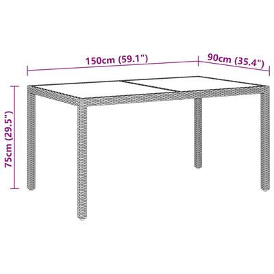 vidaXL Záhradný stôl 150x90x75 cm tvrdené sklo a polyratan béžový