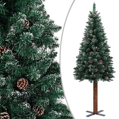 vidaXL Úzky osvetlený vianočný stromček pravé drevo+sneh, zelený 180cm