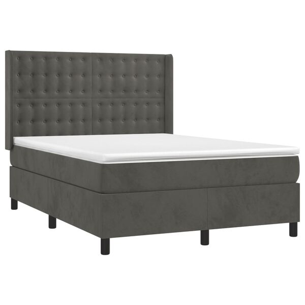 vidaXL Posteľn&yacute; r&aacute;m boxspring s matracom tmavosiv&yacute; 140x200 cm zamat