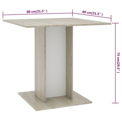 vidaXL Jedálenský stôl, biela+dub sonoma 80x80x75 cm, kompozitné drevo