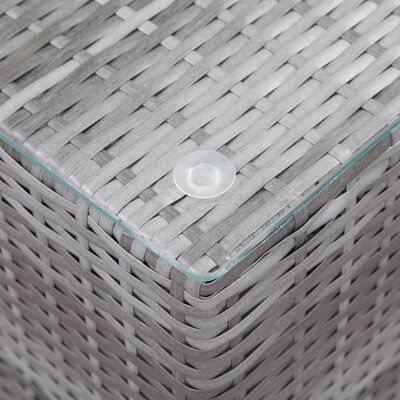vidaXL Bočné stolíky so sklenenou doskou 3 ks sivé polyratanové