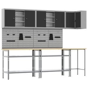 vidaXL Sada pracovn&yacute;ch skr&iacute;ň s poličkou so z&aacute;mkom 10 pcs Čierna a &Scaron;ed&aacute;