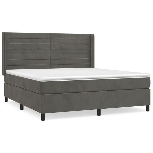 vidaXL Posteľn&yacute; r&aacute;m boxspring s matracom tmavosiv&yacute; 180x200 cm zamat