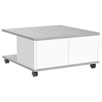 FMD Prenosný konferenčný stolík 70x70x35,5 cm betónový a lesklý biely