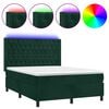 vidaXL Posteľn&yacute; r&aacute;m boxsping matrac a LED tmavozelen&yacute; 140x190 cm zamat