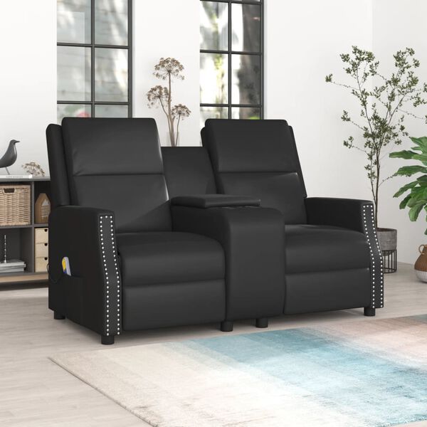 vidaXL 2-miestne sklápacie masážne kreslo+držiak na poháre, čierne