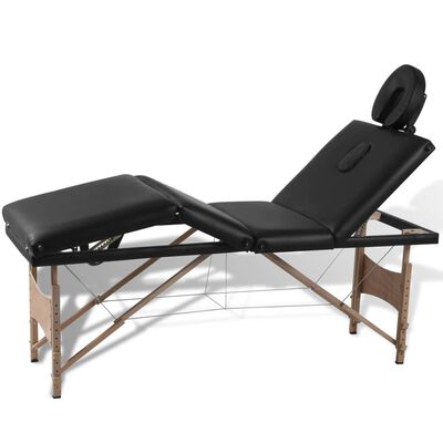 vidaXL Čierny skladací masážny stôl, 4 zóny, drevený rám