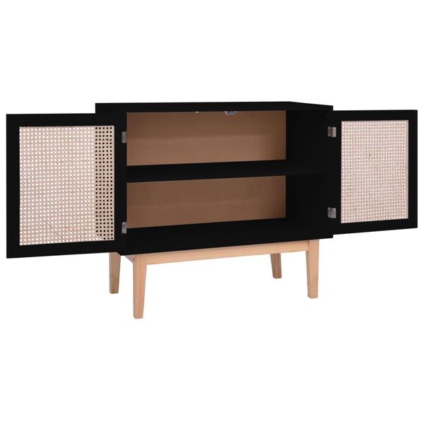 vidaXL Komoda čierna 88,5x40x80 cm MDF a ratan