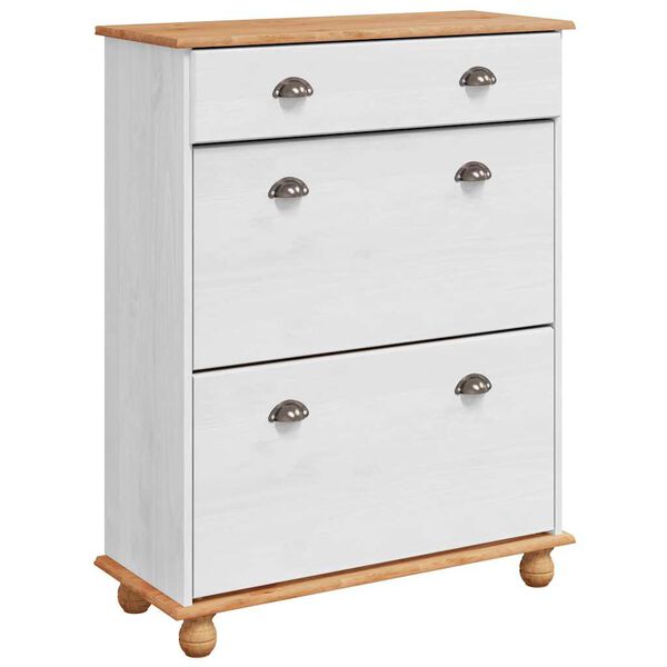 vidaXL Skriňa na topánky ASKIM Biela 85 x 35 x 108 cm Borovicový masív