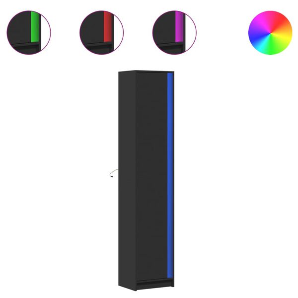 vidaXL Vysok&aacute; skrinka s LED čierna 41,5x32,5x200 cm kompozitn&eacute; drevo