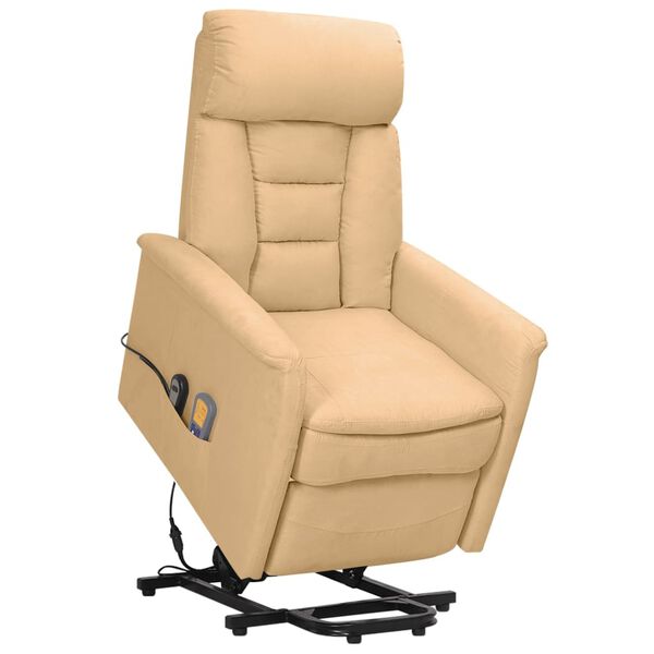 vidaXL Zdvíhacie masážne kreslo krémové mikrovláknová látka