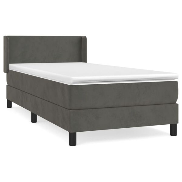vidaXL Posteľn&yacute; r&aacute;m boxspring s matracom tmavosiv&yacute; 90x190 cm zamat